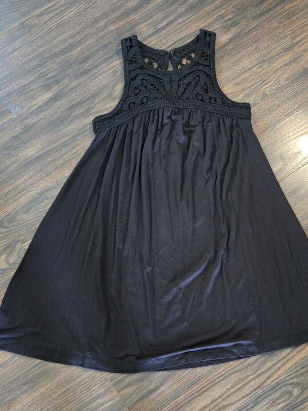 ANN TAYLOR LOFT Boho Fit & Flare Style Crochet Neckline Black Dress NWT/SIZE S